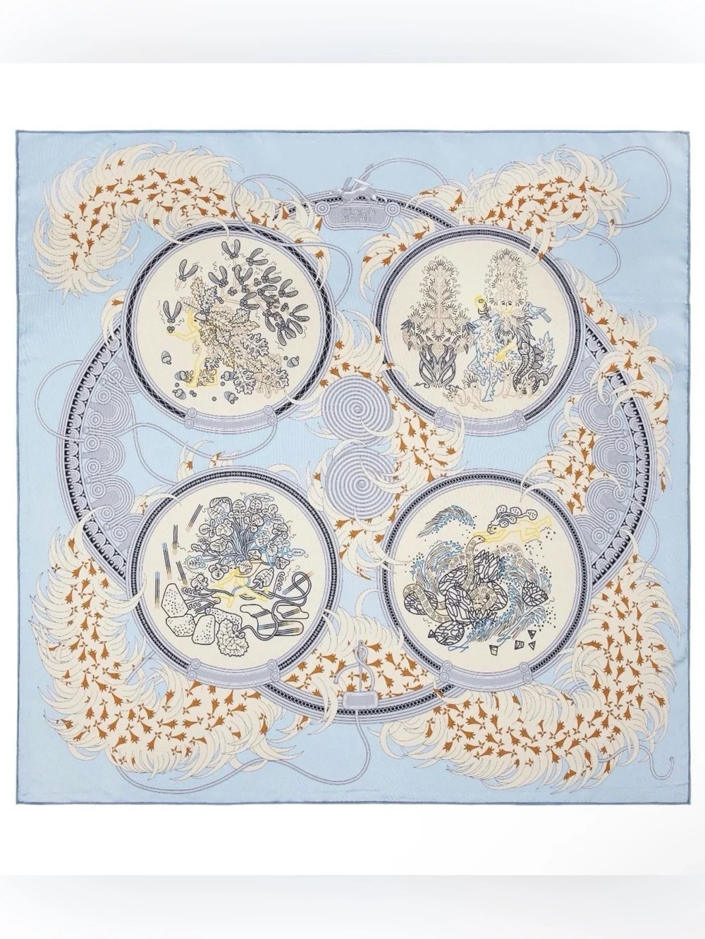 NEW Carolina Lemke Berlin Azure Bloom Mulberry Silk Blue Printed Scarf